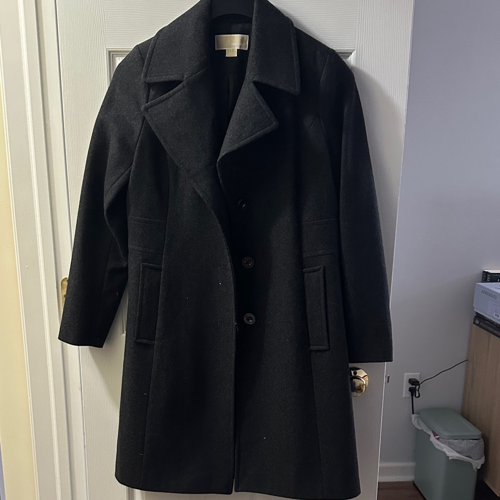 Classic Dark Gray Wool Blend Overcoat women size S like new
